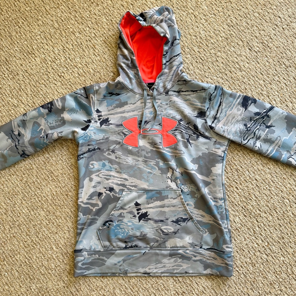 Under Armour Blue Gray Camo Hoodie with Bright Orange Logo Size M